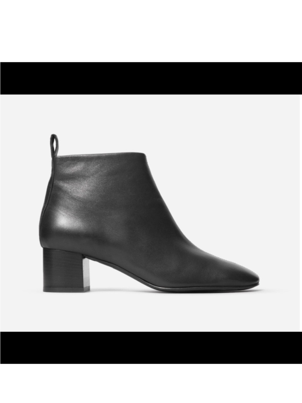 Everlane Black Leather Low Block Heel Ankle Boots